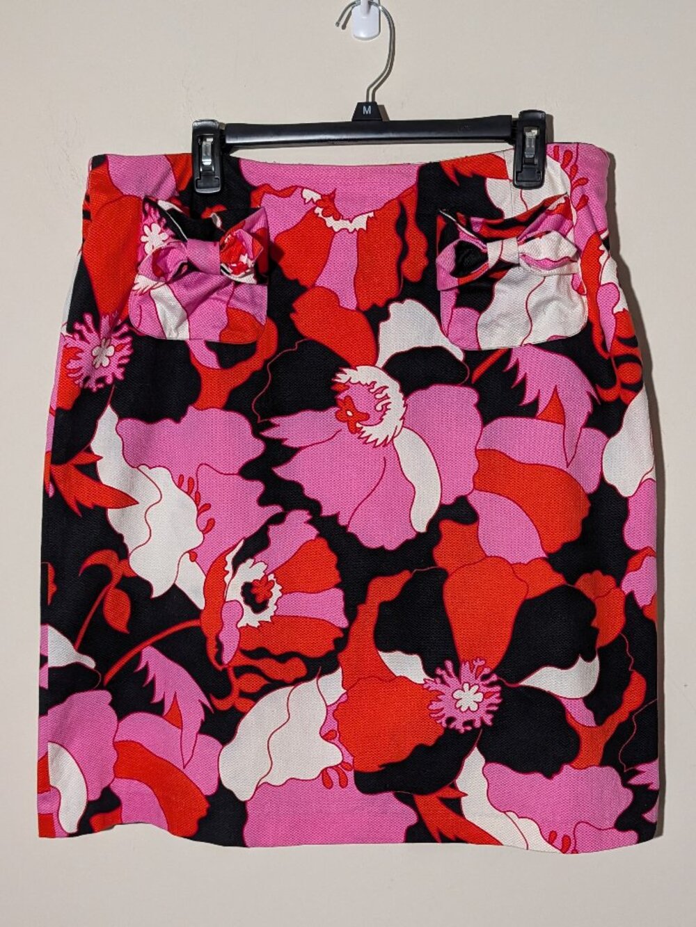 Andrea Viccaro Cotton Blend Floral Pencil Mini Skirt Size 16 Pink Red